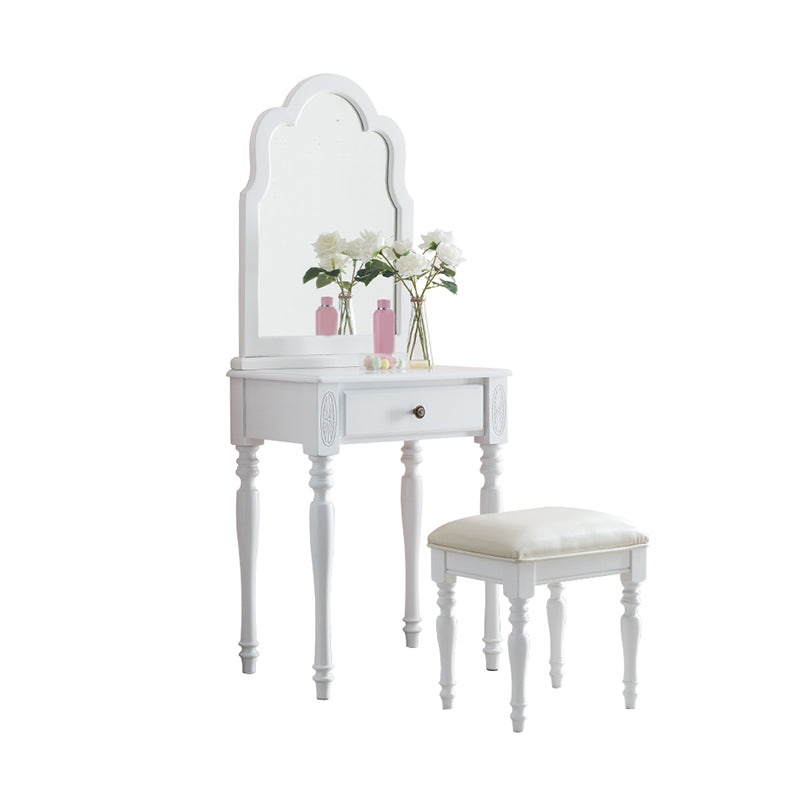 23.6" W Wood Vanity Table 1-Drawer Vanity Makeup Table Set with Mirror & Stool