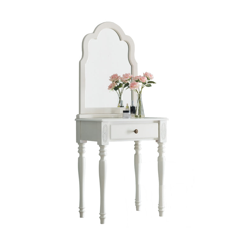 23.6" W Wood Vanity Table 1-Drawer Vanity Makeup Table Set with Mirror & Stool