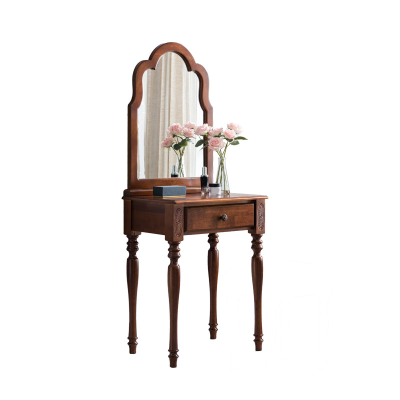 23.6" W Wood Vanity Table 1-Drawer Vanity Makeup Table Set with Mirror & Stool