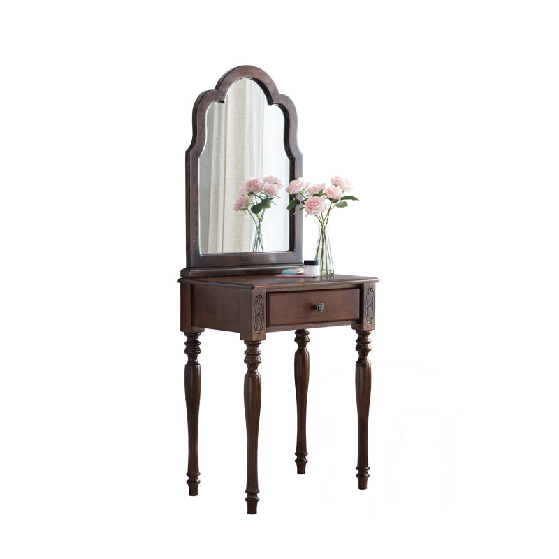 23.6" W Wood Vanity Table 1-Drawer Vanity Makeup Table Set with Mirror & Stool