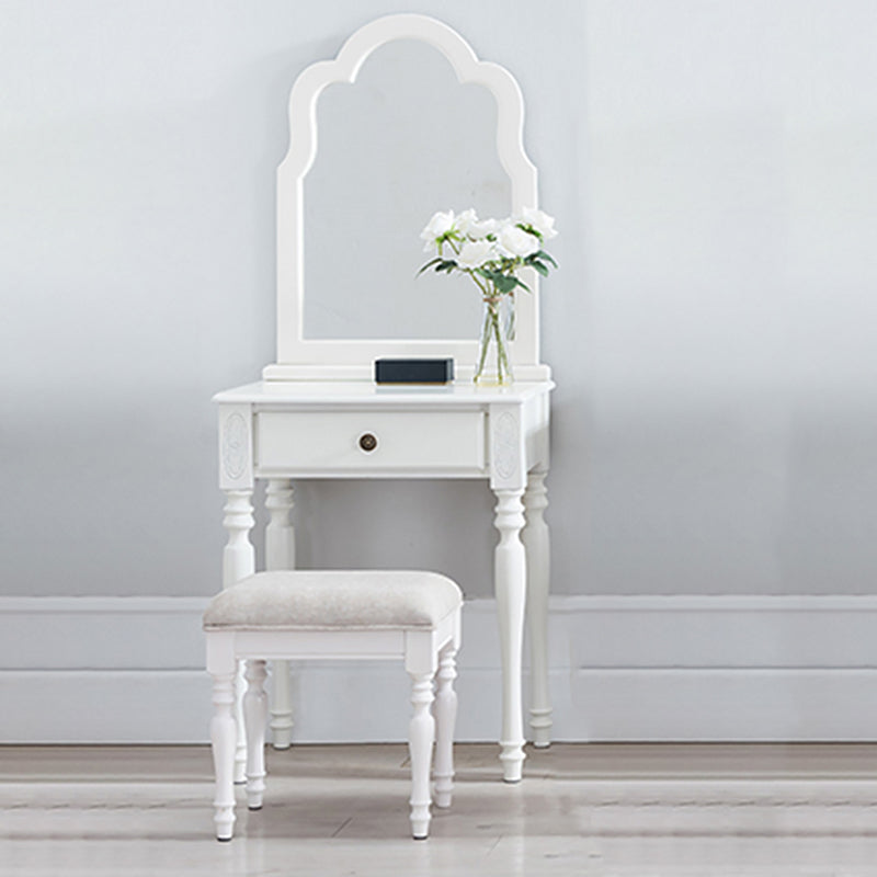 23.6" W Wood Vanity Table 1-Drawer Vanity Makeup Table Set with Mirror & Stool