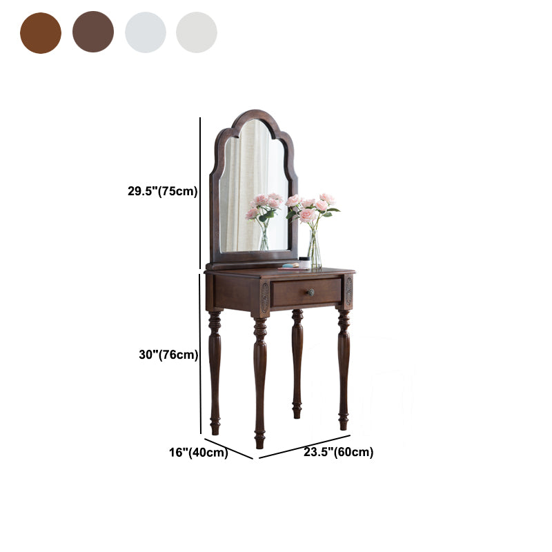 23.6" W Wood Vanity Table 1-Drawer Vanity Makeup Table Set with Mirror & Stool