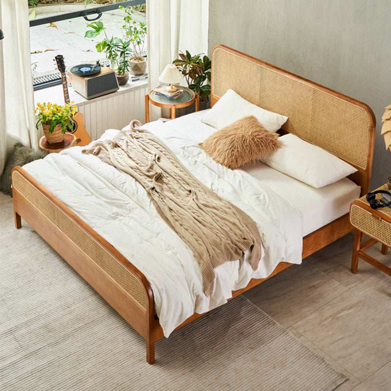 Tropical Rattan Style Bed in Brown with Headboard and Footboard