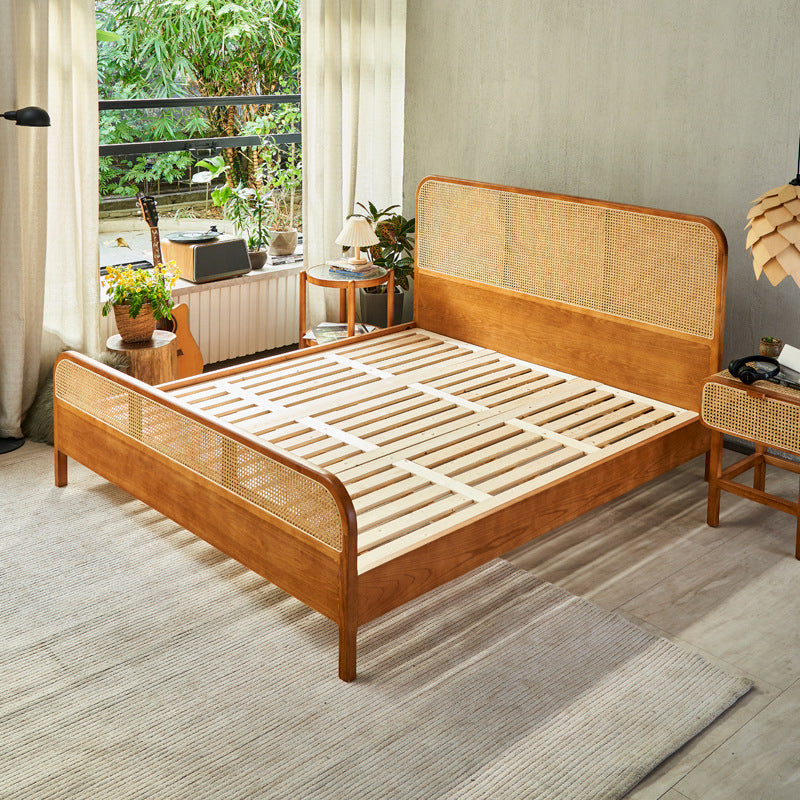 Tropical Rattan Style Bed in Brown with Headboard and Footboard