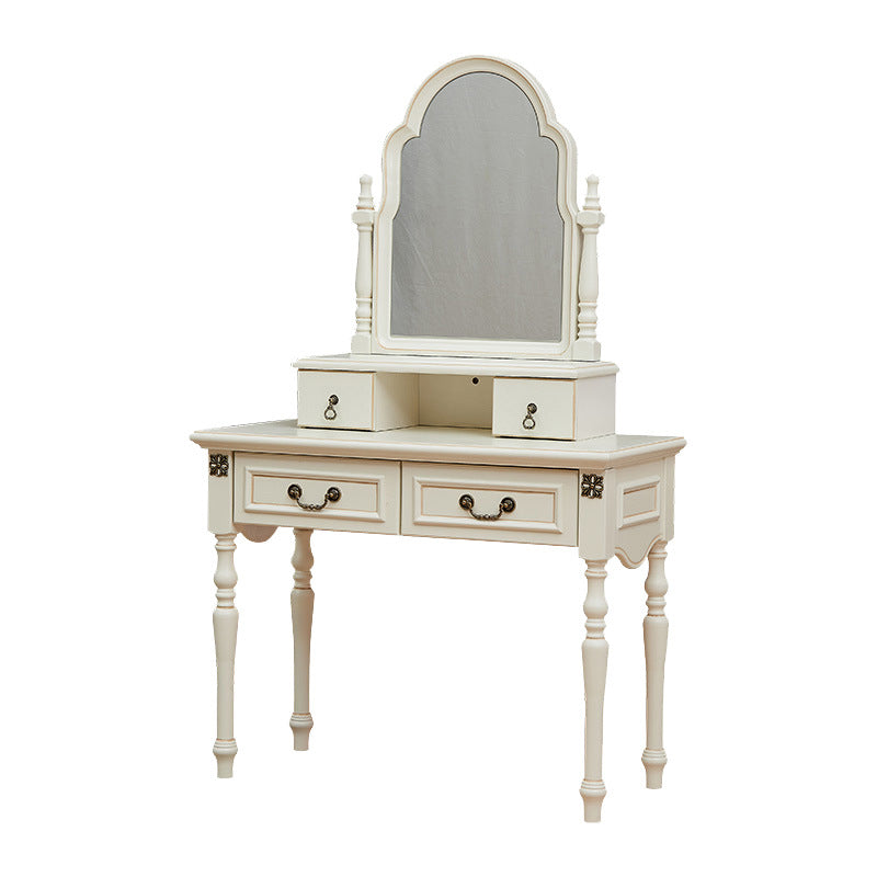 Ivory Mirrored Vanity Desk with 4 Drawers Victorian Wood Dresser