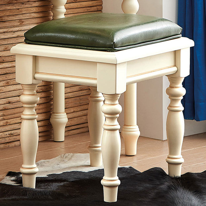 Ivory Mirrored Vanity Desk with 4 Drawers Victorian Wood Dresser