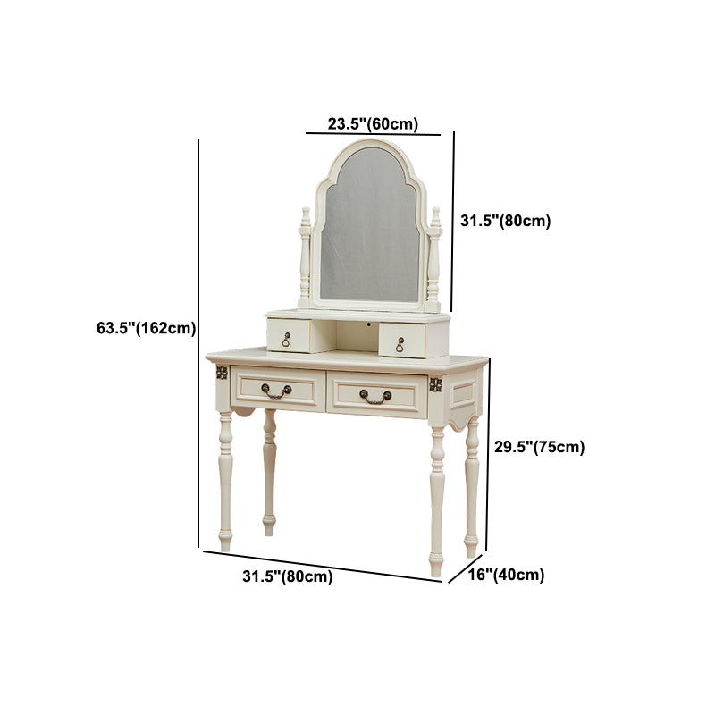 Ivory Mirrored Vanity Desk with 4 Drawers Victorian Wood Dresser