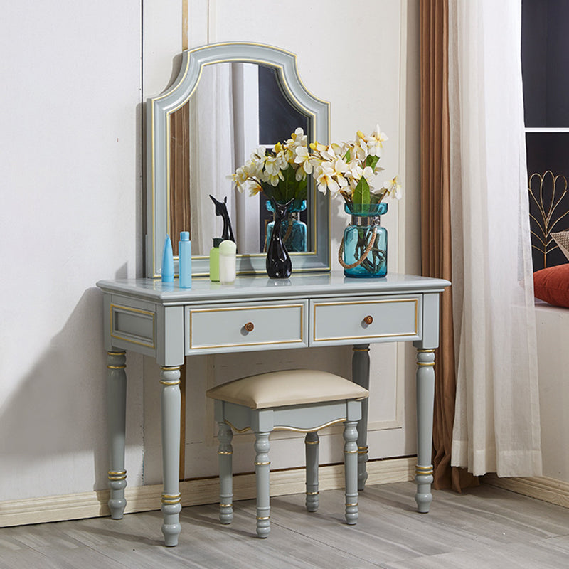 Mirror Desk Furniture 2 Drawer Blue Vanity with Padded Stool