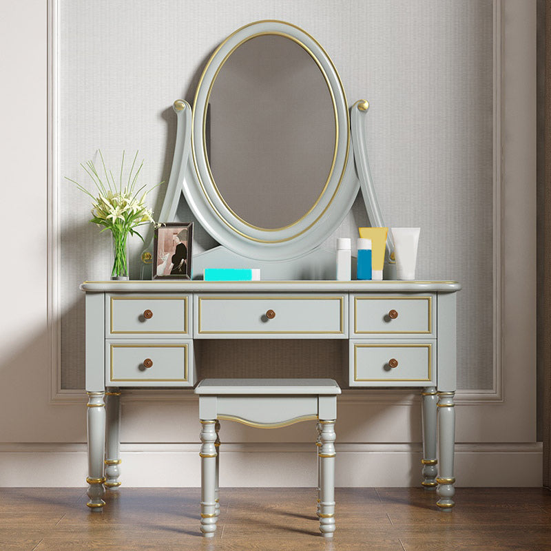 Mirror Desk Furniture 2 Drawer Blue Vanity with Padded Stool