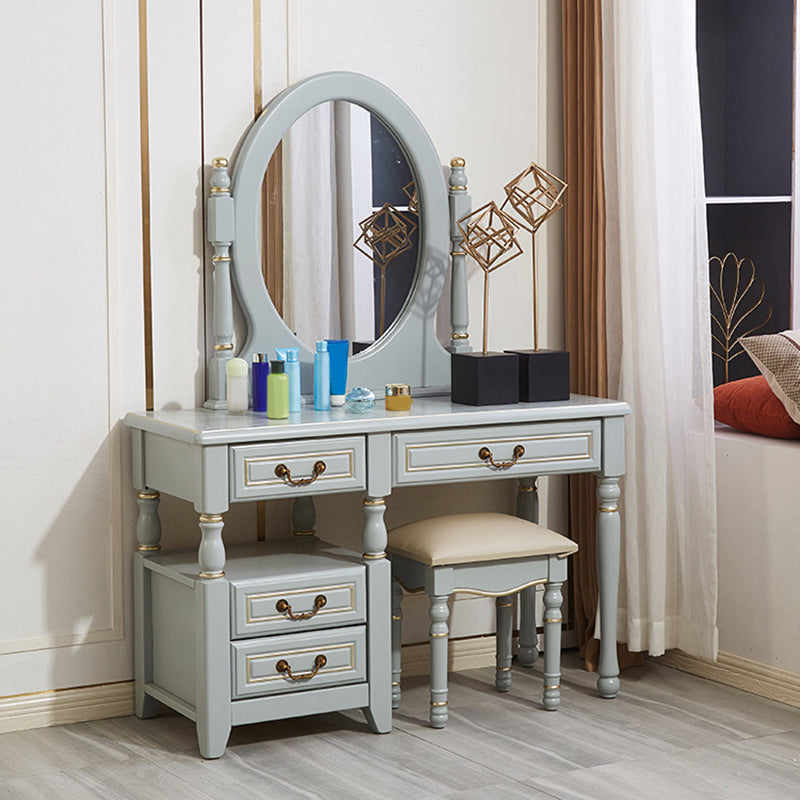 Mirror Desk Furniture 2 Drawer Blue Vanity with Padded Stool