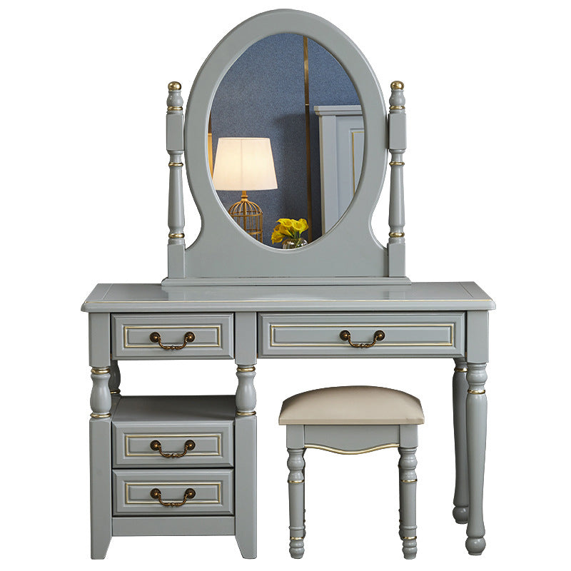 Mirror Desk Furniture 2 Drawer Blue Vanity with Padded Stool
