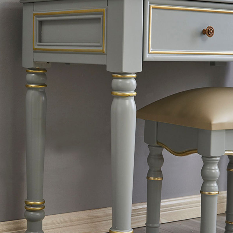 Mirror Desk Furniture 2 Drawer Blue Vanity with Padded Stool