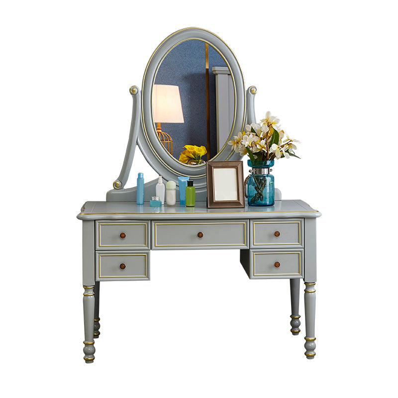 Mirror Desk Furniture 2 Drawer Blue Vanity with Padded Stool