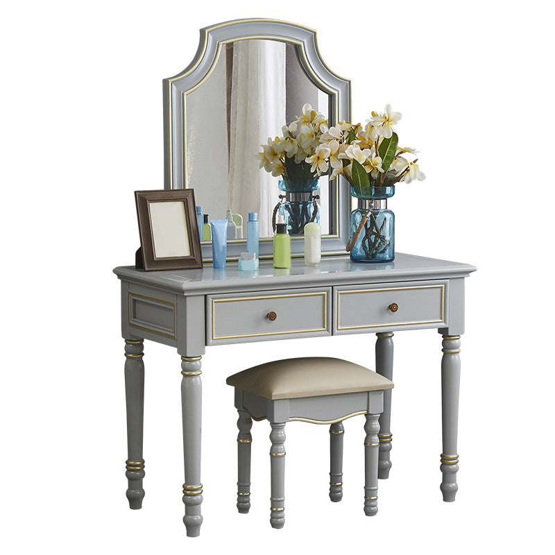 Mirror Desk Furniture 2 Drawer Blue Vanity with Padded Stool
