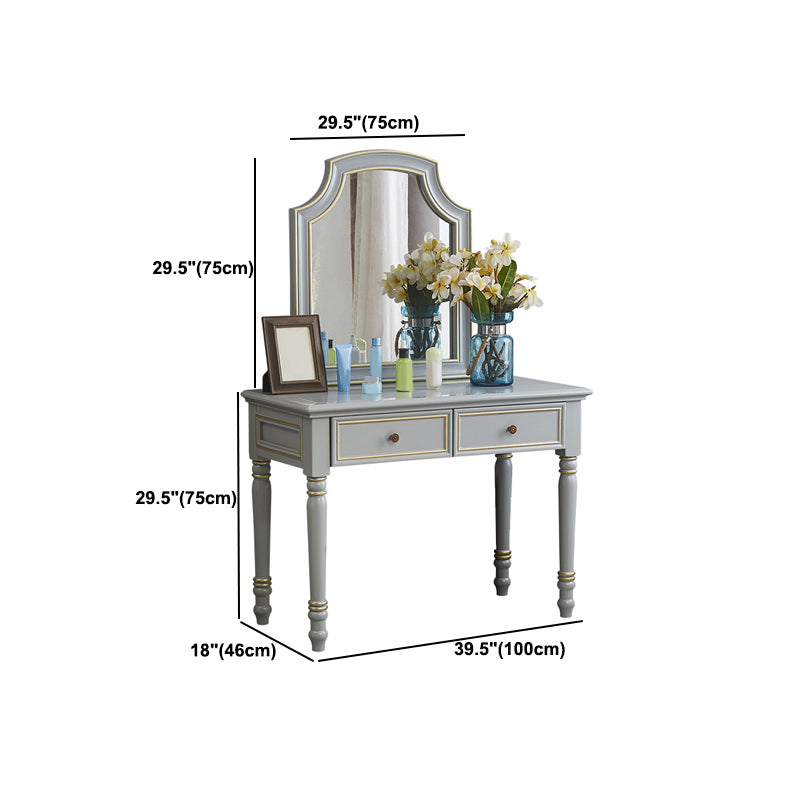 Mirror Desk Furniture 2 Drawer Blue Vanity with Padded Stool