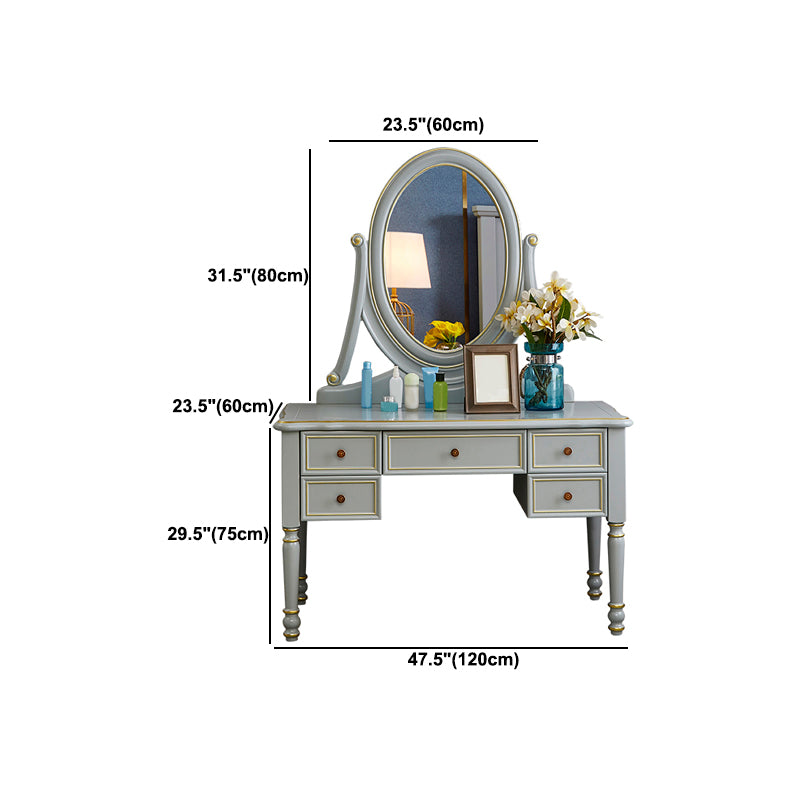 Mirror Desk Furniture 2 Drawer Blue Vanity with Padded Stool