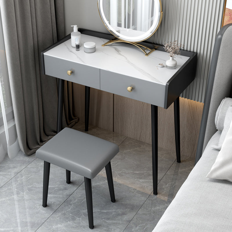 Modern Compact Makeup Vanity 1/2 Drawers Dressing Table with Padded Stool