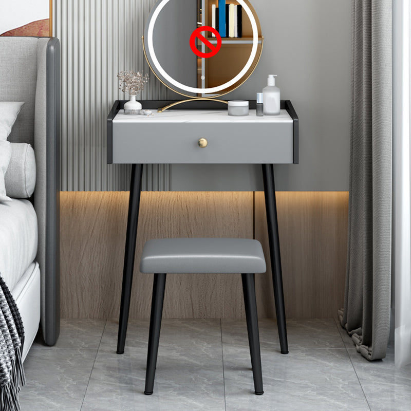 Modern Compact Makeup Vanity 1/2 Drawers Dressing Table with Padded Stool