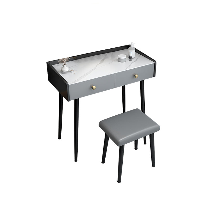 Modern Compact Makeup Vanity 1/2 Drawers Dressing Table with Padded Stool
