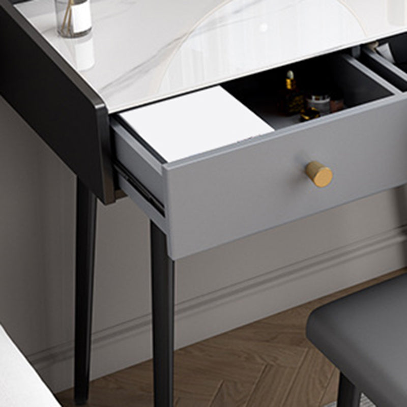 Modern Compact Makeup Vanity 1/2 Drawers Dressing Table with Padded Stool