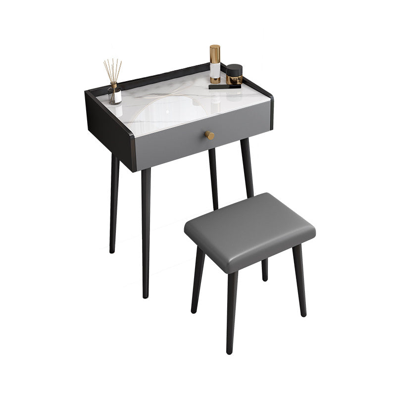 Modern Compact Makeup Vanity 1/2 Drawers Dressing Table with Padded Stool