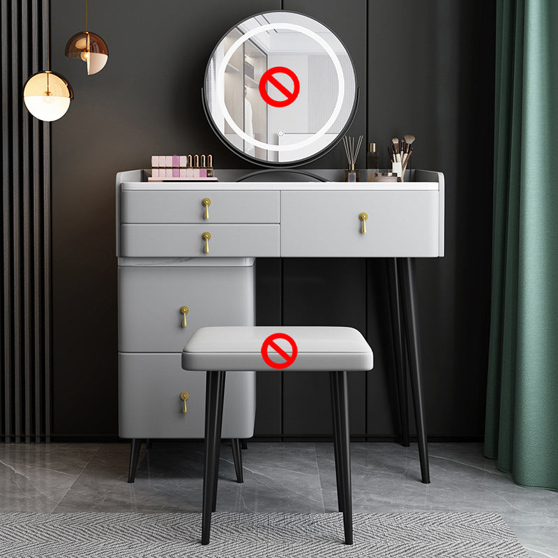 Modern Stone Top Vanity Makeup Dressing Table Stool Set Grey Stool