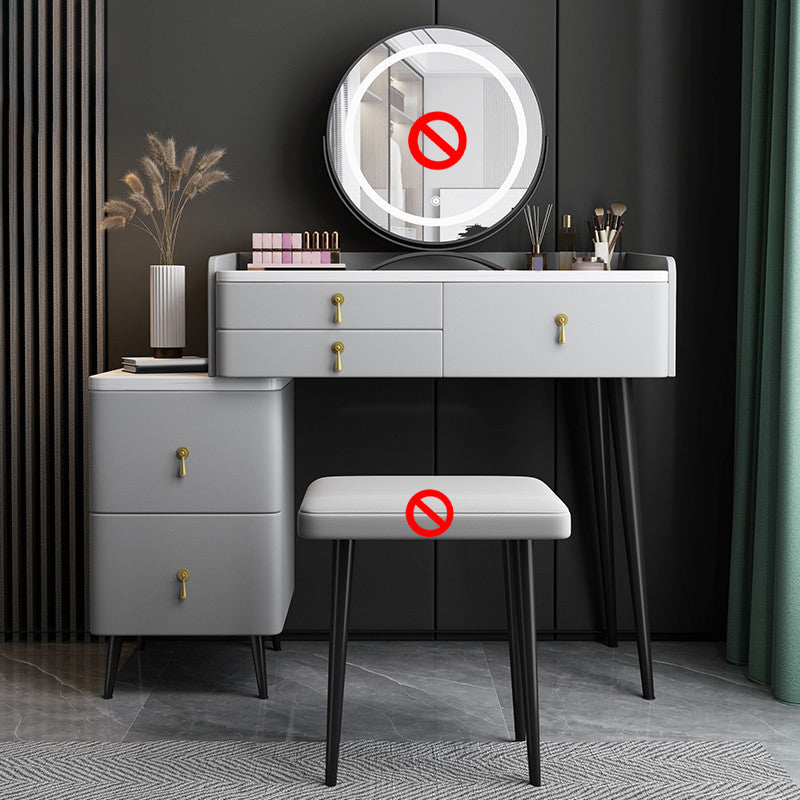Modern Stone Top Vanity Makeup Dressing Table Stool Set Grey Stool