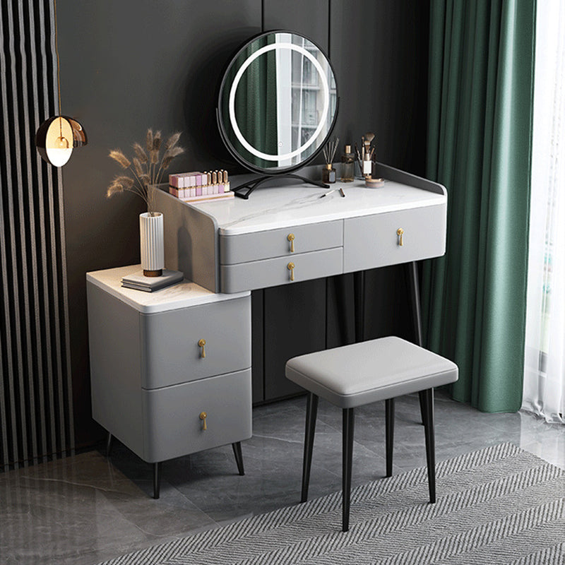 Modern Stone Top Vanity Makeup Dressing Table Stool Set Grey Stool