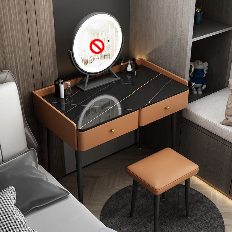 Contemporary Vanity 2 Storage Drawers Dressing Table with Padded Stool