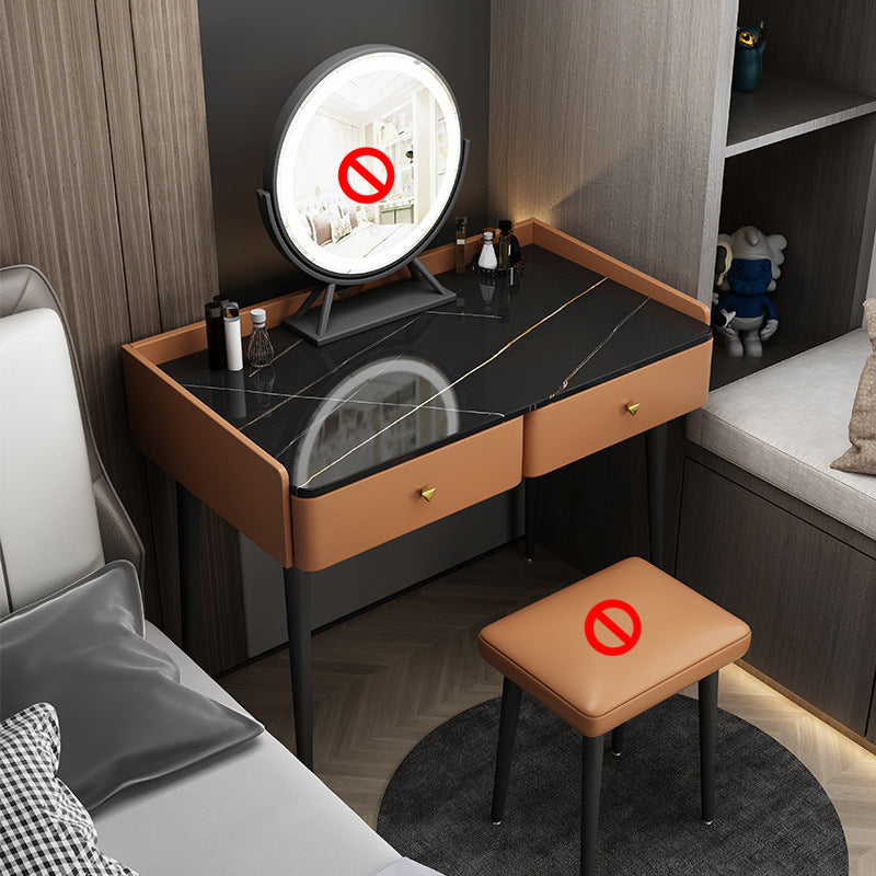 Contemporary Vanity 2 Storage Drawers Dressing Table with Padded Stool
