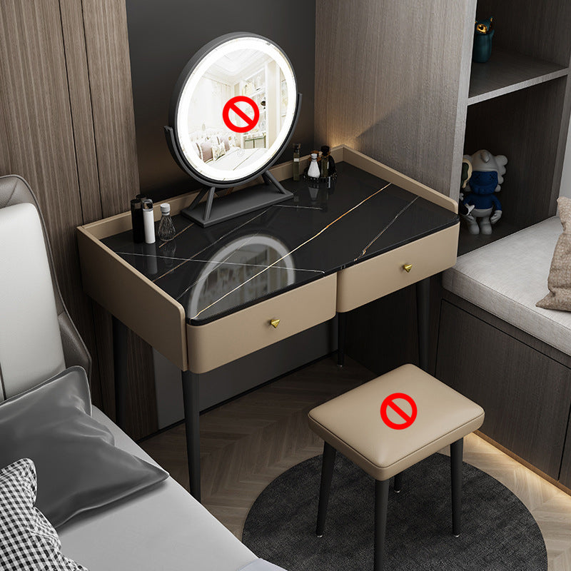 Contemporary Vanity 2 Storage Drawers Dressing Table with Padded Stool