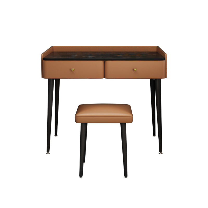 Contemporary Vanity 2 Storage Drawers Dressing Table with Padded Stool