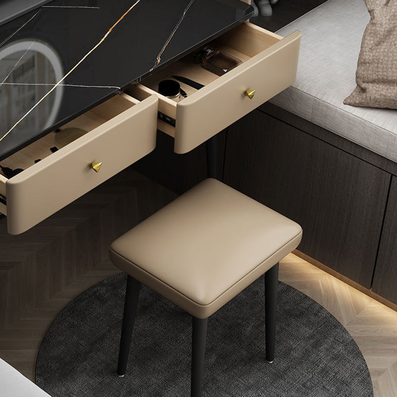 Contemporary Vanity 2 Storage Drawers Dressing Table with Padded Stool