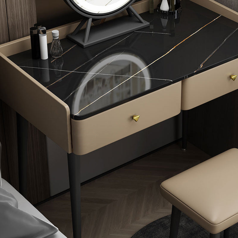 Contemporary Vanity 2 Storage Drawers Dressing Table with Padded Stool