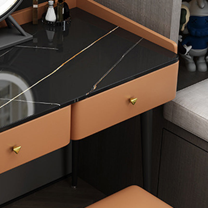 Contemporary Vanity 2 Storage Drawers Dressing Table with Padded Stool