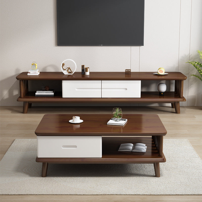 Contemporary 4 Legs Solid Wood with Drawer Rectangular Single Coffee Table