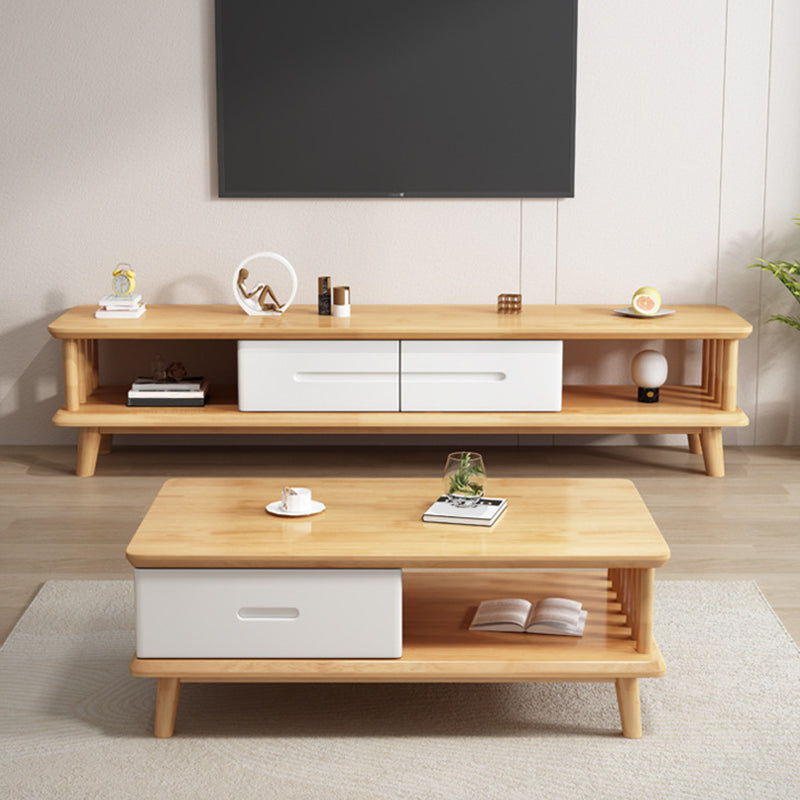 Contemporary 4 Legs Solid Wood with Drawer Rectangular Single Coffee Table