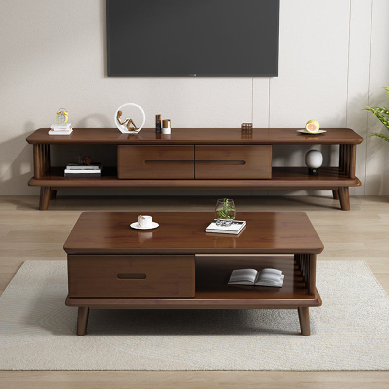 Contemporary 4 Legs Solid Wood with Drawer Rectangular Single Coffee Table