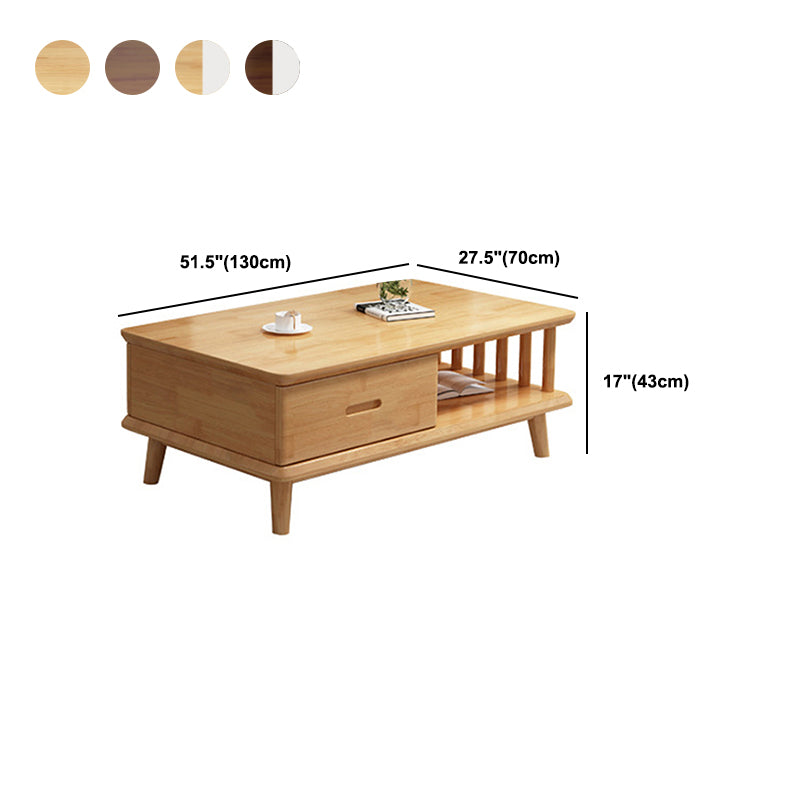 Contemporary 4 Legs Solid Wood with Drawer Rectangular Single Coffee Table