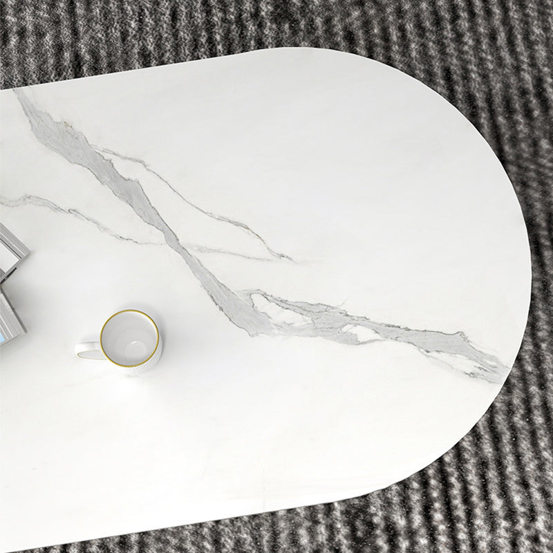 Glam Style Oval Coffee Table with Marble Top and Iron Base in Black