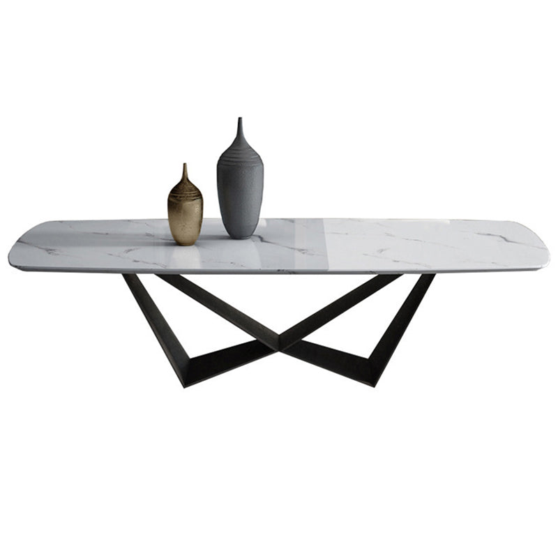 Glam Rectangle White Coffee Table with Marble Top and Steel Base