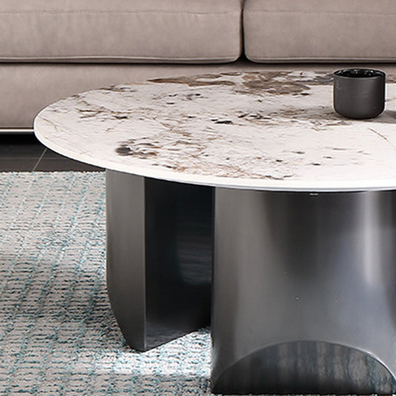 Glam White Coffee Table with 3 Black Steel Legs and Stone Top