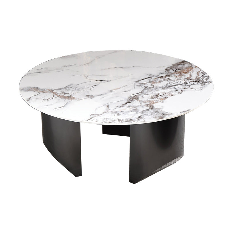 Glam White Coffee Table with 3 Black Steel Legs and Stone Top