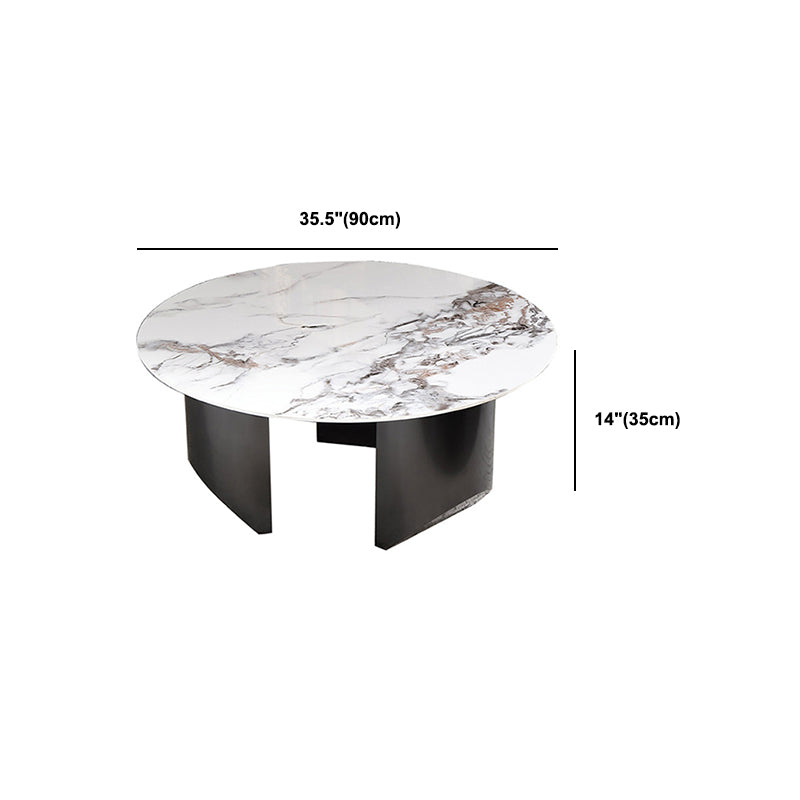 Glam White Coffee Table with 3 Black Steel Legs and Stone Top