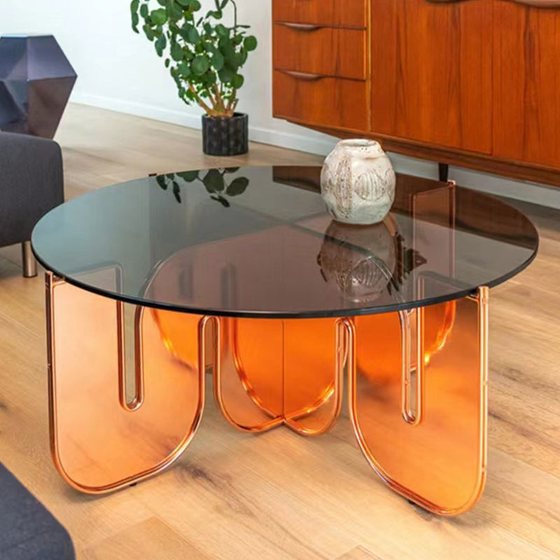 Contemporary Round Coffee Table with Glass Top and Acrylic Cross Base