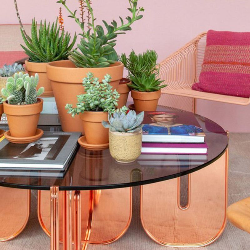 Contemporary Round Coffee Table with Glass Top and Acrylic Cross Base