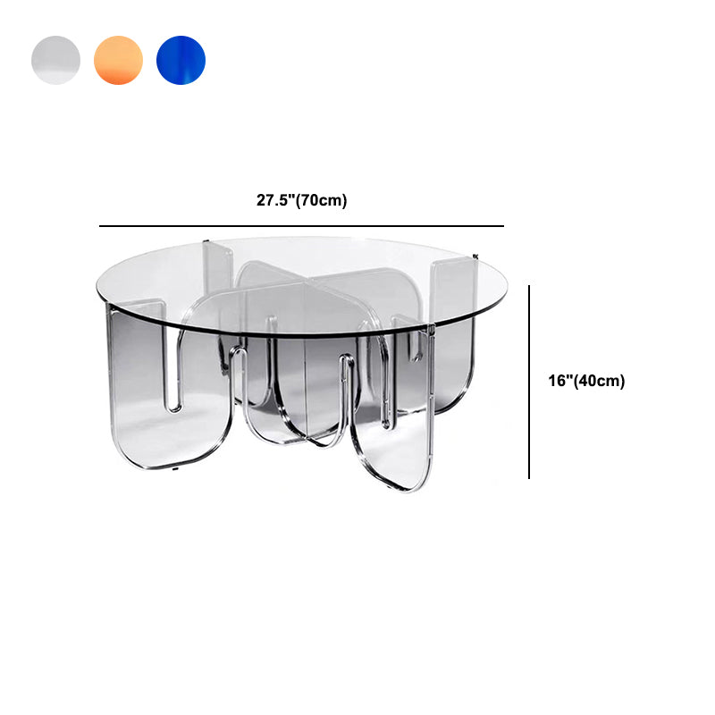 Contemporary Round Coffee Table with Glass Top and Acrylic Cross Base