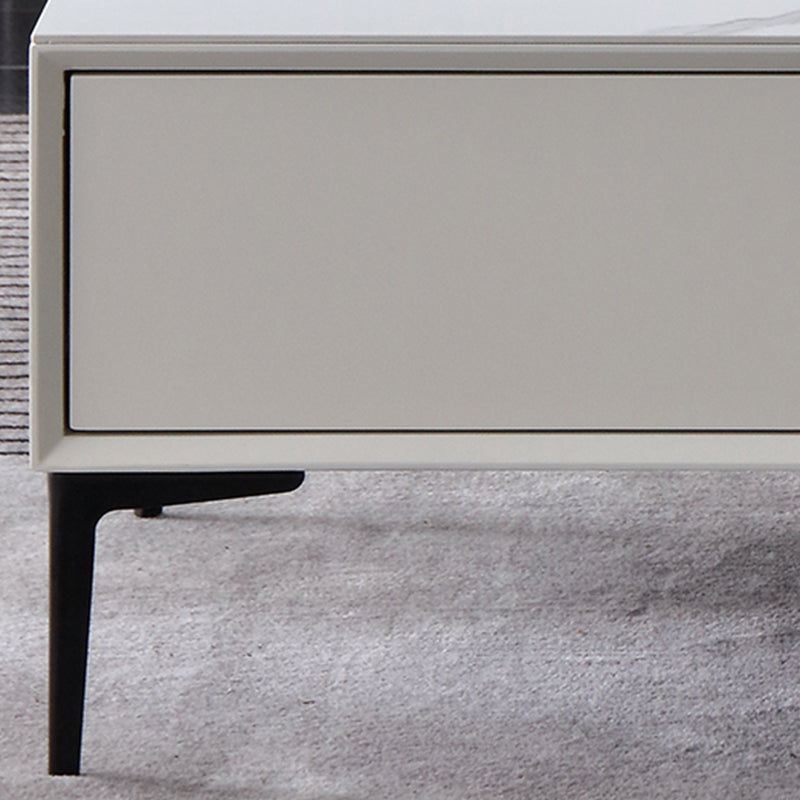 Glam Rectangle White Coffee Table with 4 Drawers and 4 Metal Legs
