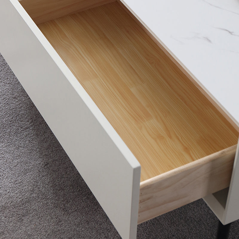 Glam Rectangle White Coffee Table with 4 Drawers and 4 Metal Legs