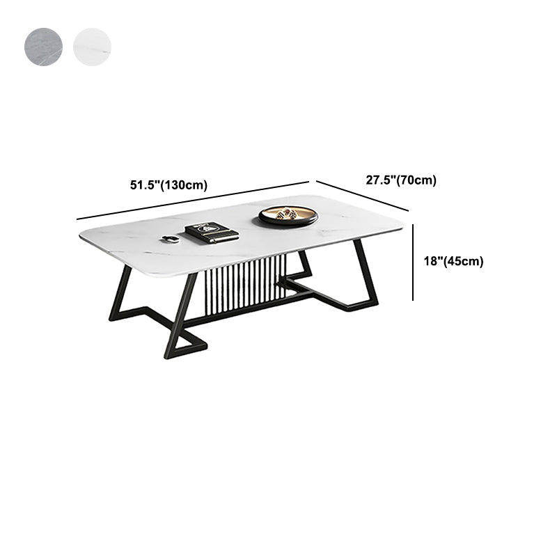 Rectangle Stone Top Coffee Table with Black Metal Trestle Base